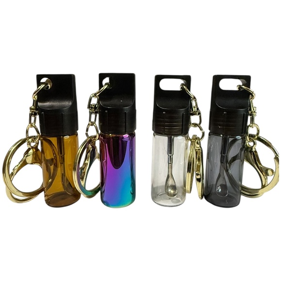 mini glass spice dispenser keychain: extending spoon scoop snuff storage stash - Picture 14 of 14
